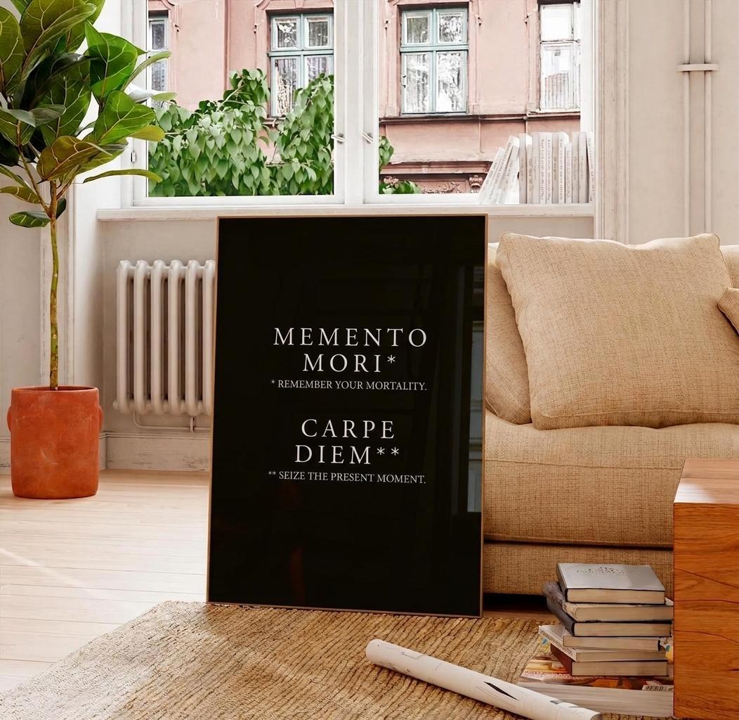 Memento Mori Carpe Diem Print • Stoic Wall Art Poster with Definitions