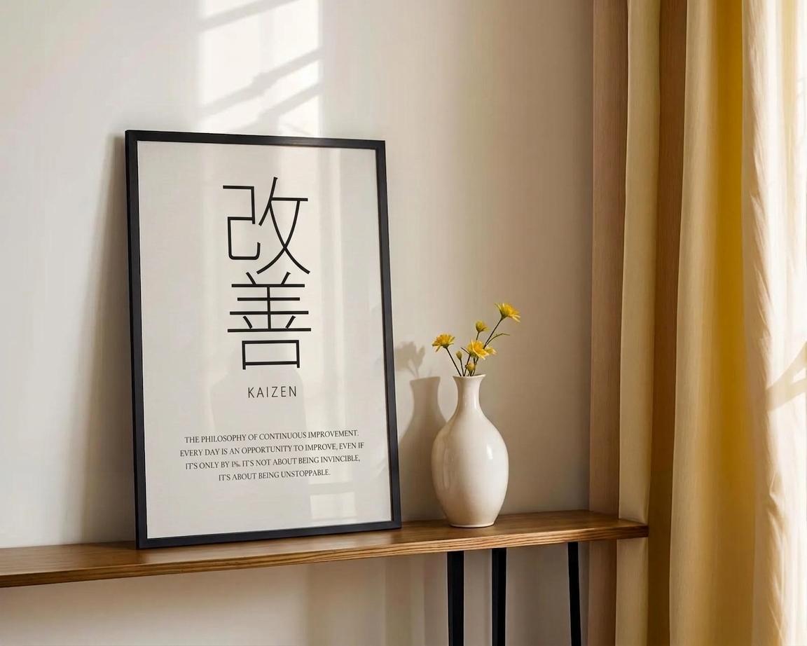 Kaizen Wall Art Japanese Typography Print, Minimalist Decor