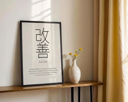 Kaizen Wall Art Japanese Typography Print, Minimalist Decor
