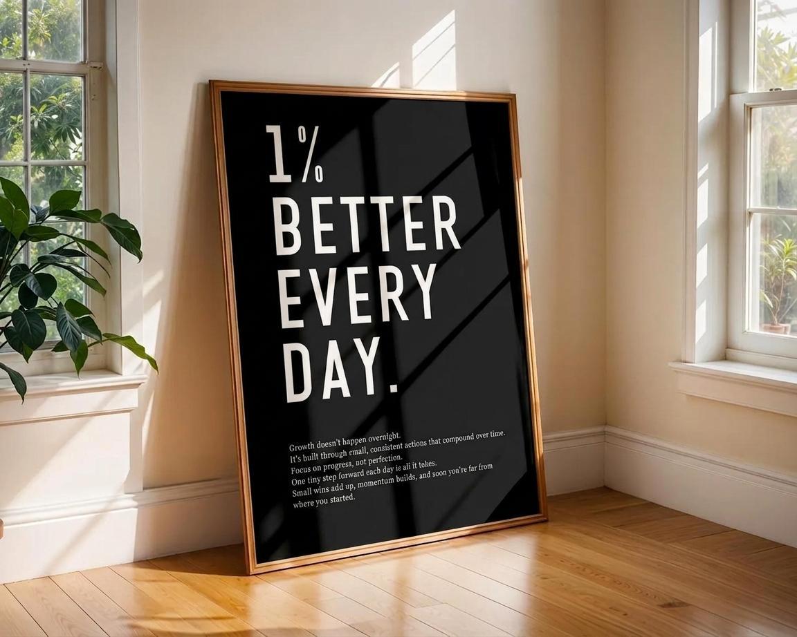 “1% Better Every Day” Growth Mindset Motivational Poster - Museum-Quality Matte Archival Paper