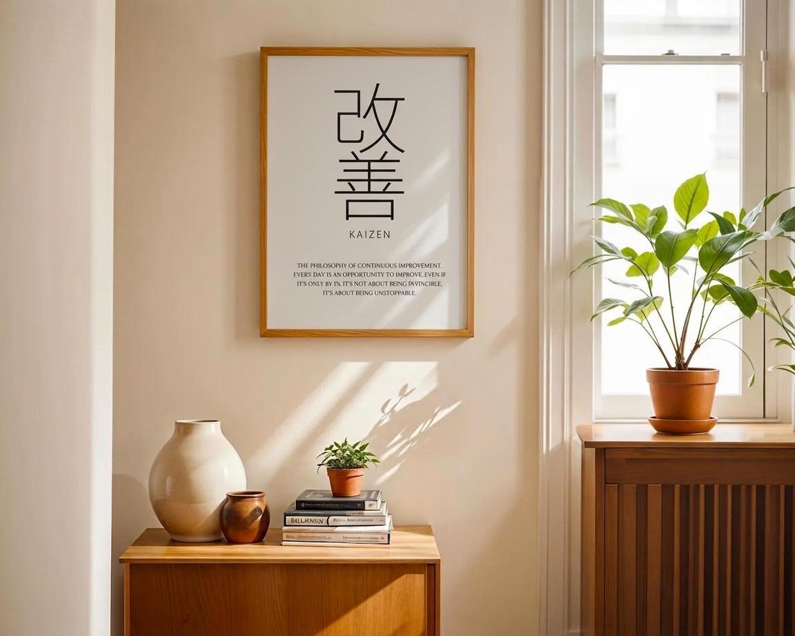 Kaizen Wall Art Japanese Typography Print, Minimalist Decor