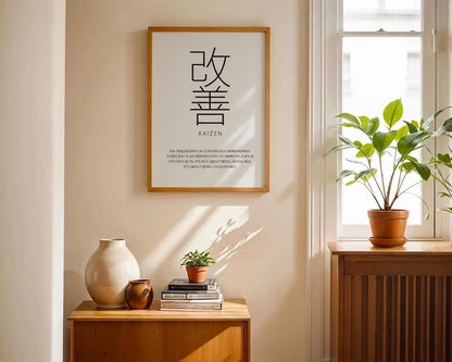 Kaizen Wall Art Japanese Typography Print, Minimalist Decor