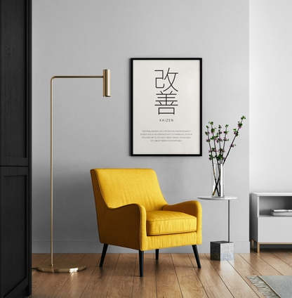 Kaizen Wall Art Japanese Typography Print, Minimalist Decor