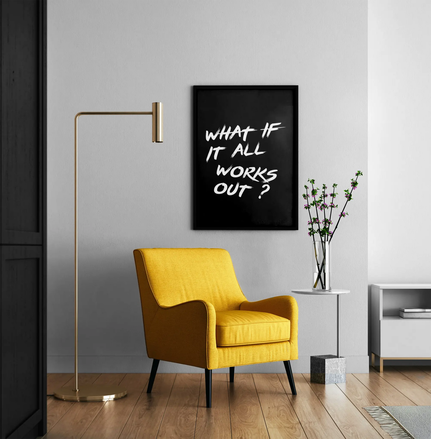 "What If It All Works Out ?" Minimalist Motivational Poster - Black & White