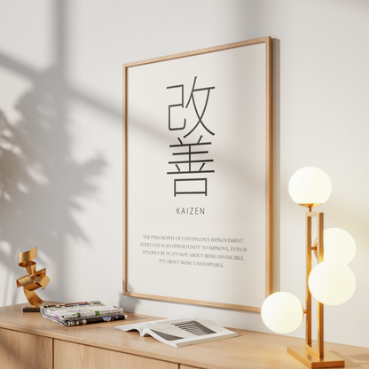 Kaizen Wall Art Japanese Typography Print, Minimalist Decor