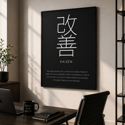 Kaizen Print • Japanese Philosophy Wall Art Minimalist Typography Poster