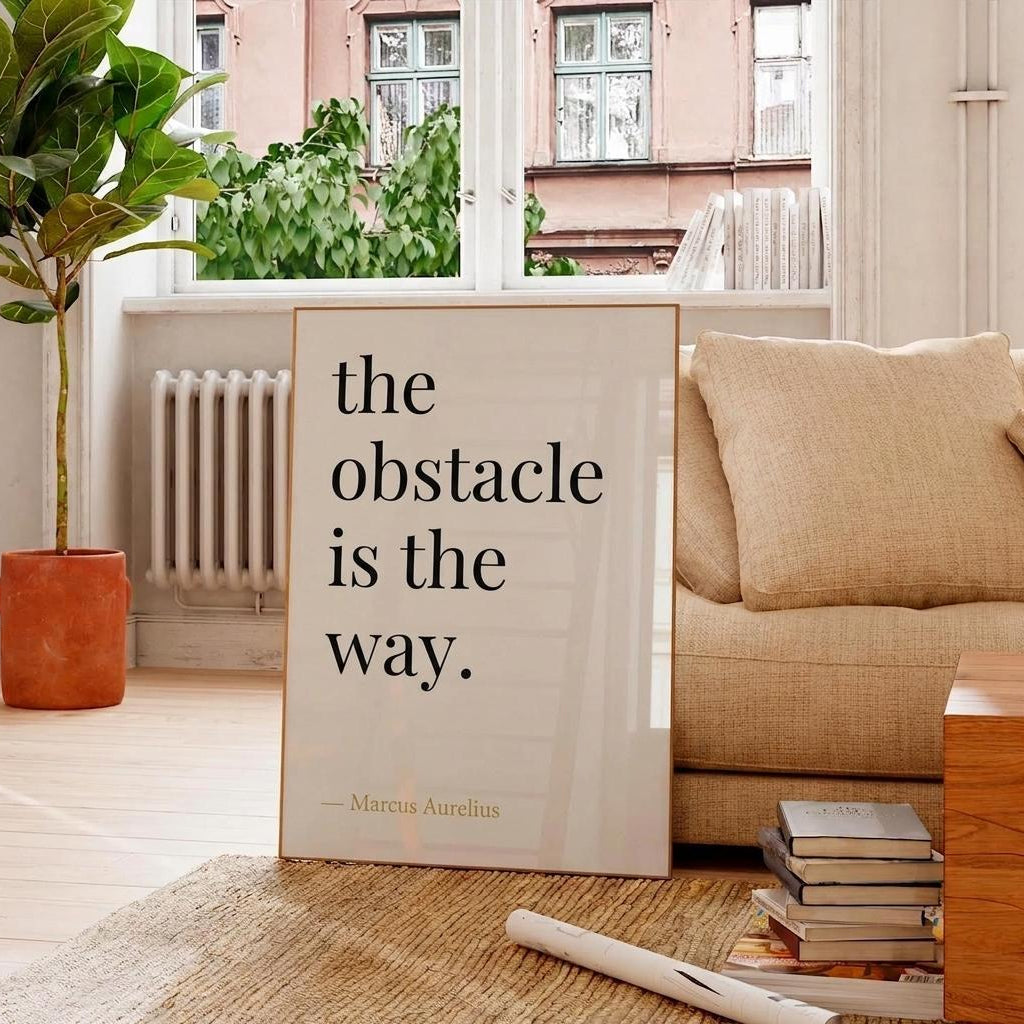 Marcus Aurelius The Obstacle Is The Way Stoic Philosophy Print, Minimalist Office Decor