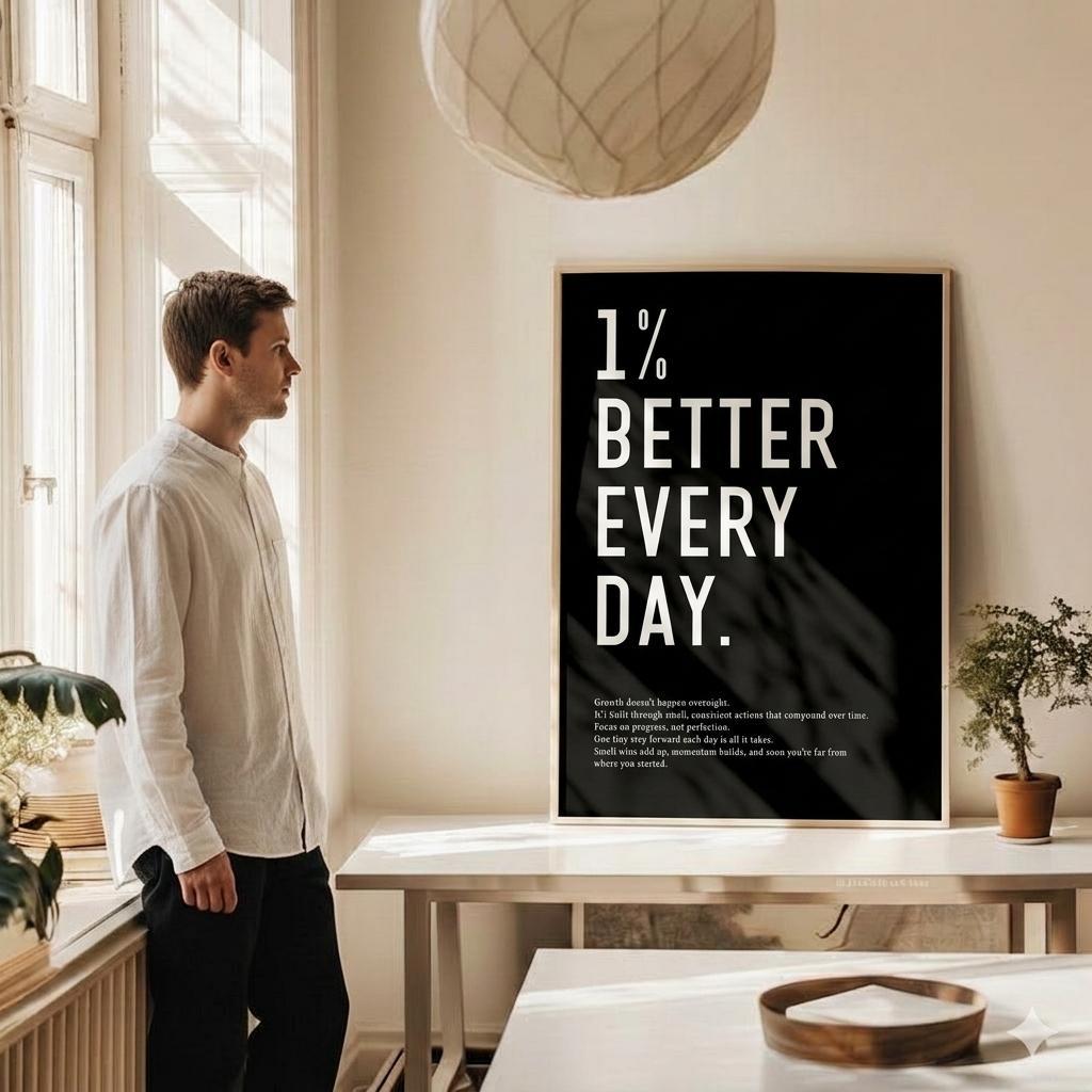 “1% Better Every Day” Growth Mindset Motivational Poster - Museum-Quality Matte Archival Paper