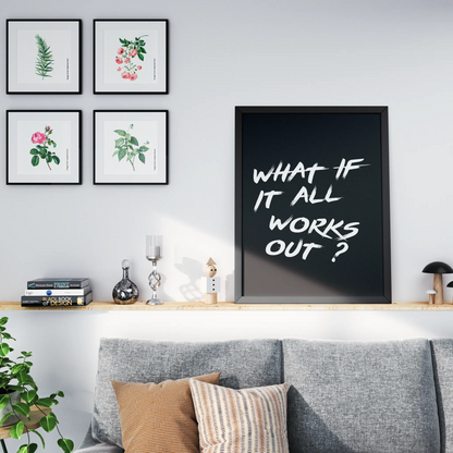 "What If It All Works Out ?" Minimalist Motivational Poster - Black & White