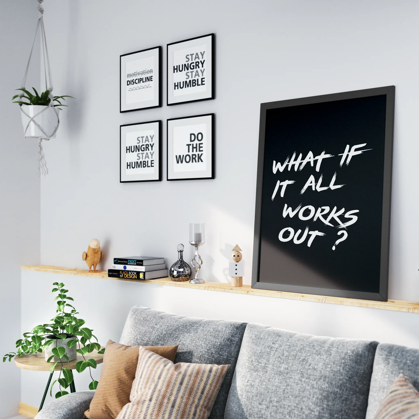 "What If It All Works Out ?" Minimalist Motivational Poster - Black & White