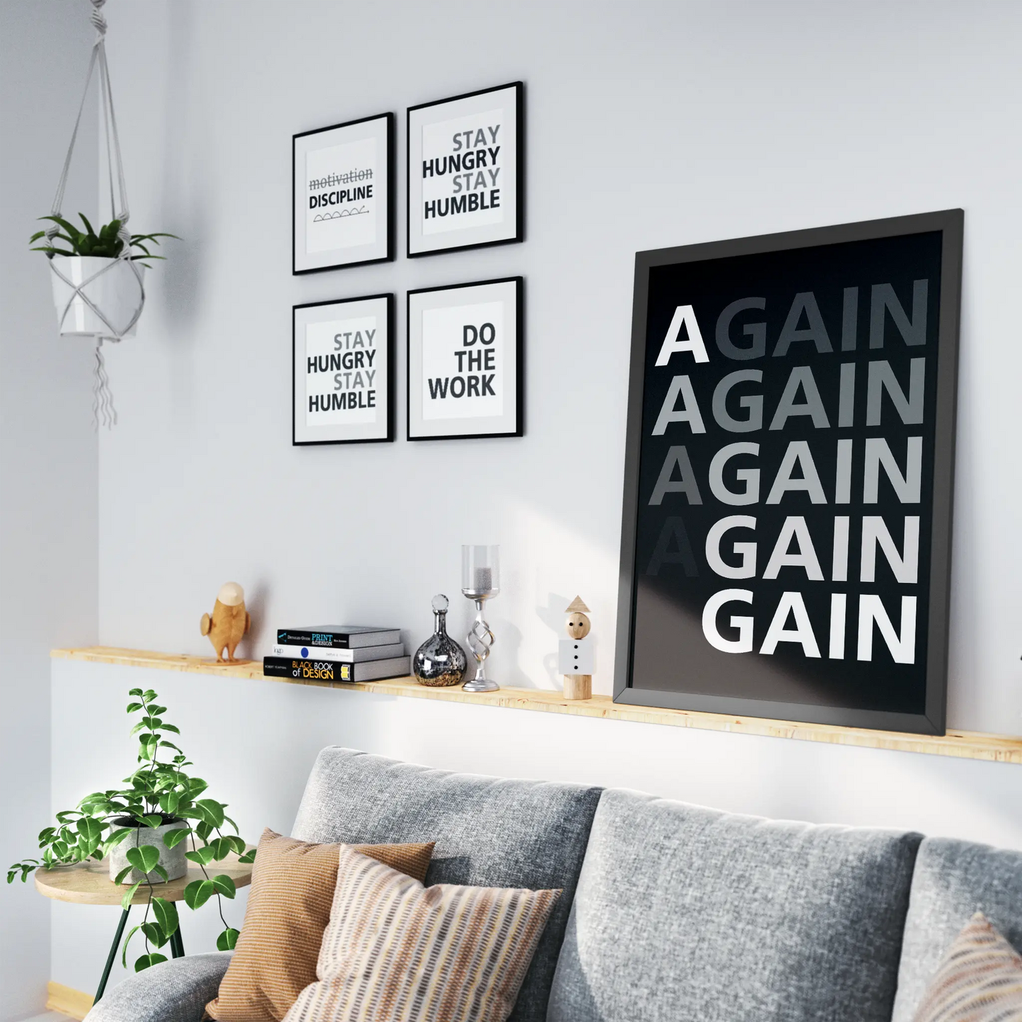 "Again Gain” Minimalist Motivation Poster - Museum-Quality Matte Archival Paper