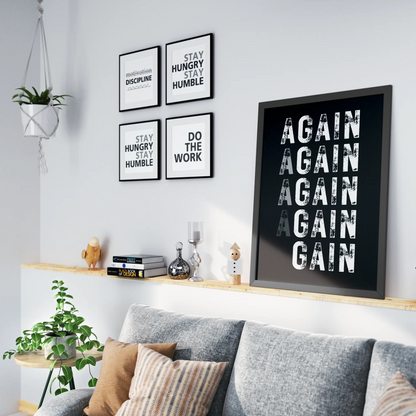 "Again. Again. Again. GAIN."  Minimalist Typography Poster - Museum-Quality Matte Archival Paper