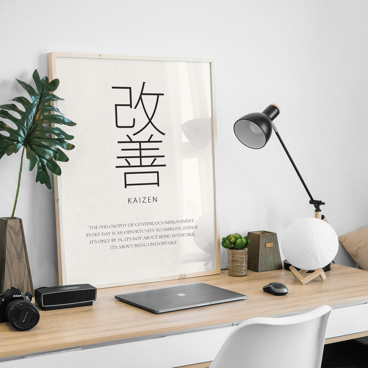 Kaizen Wall Art Japanese Typography Print, Minimalist Decor