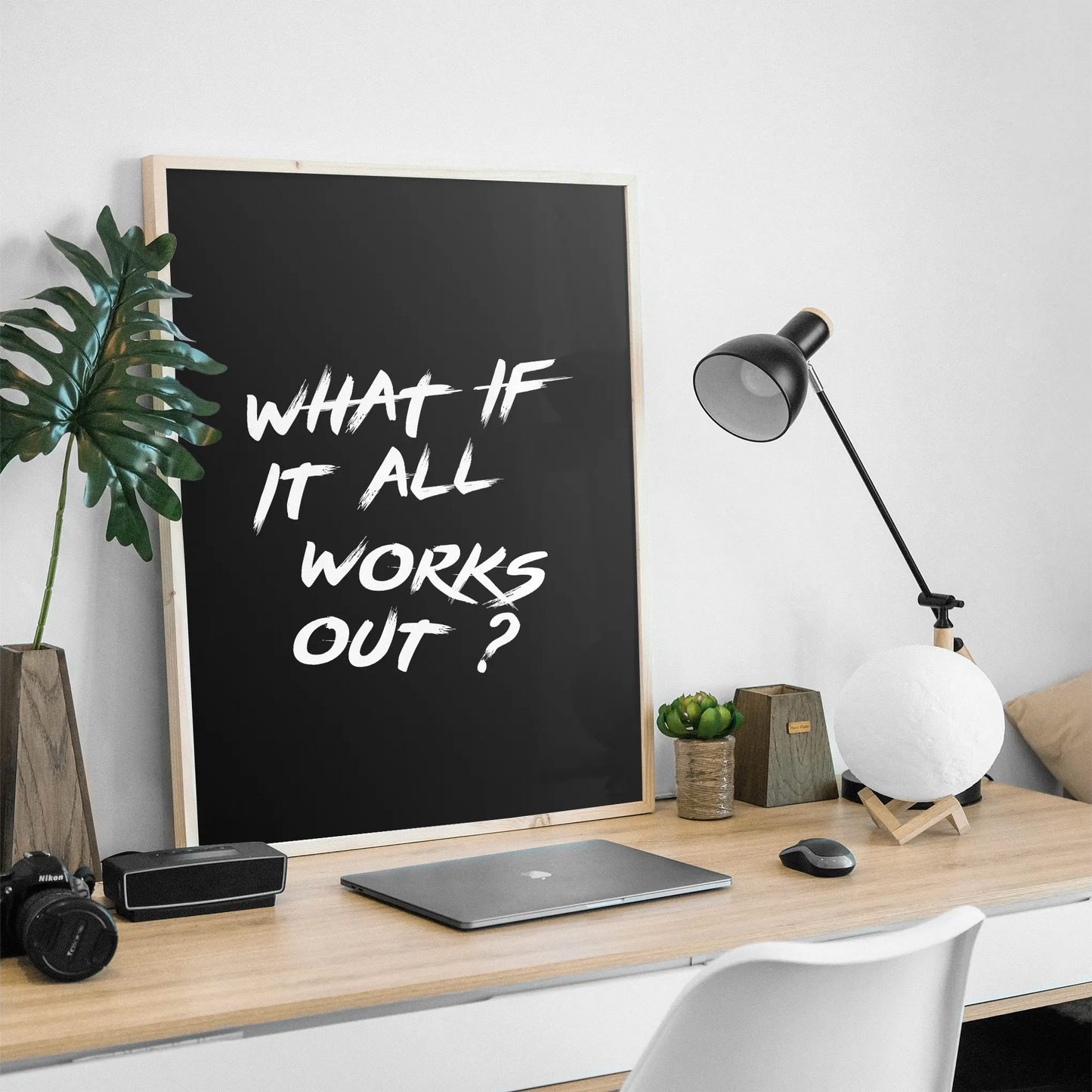 "What If It All Works Out ?" Minimalist Motivational Poster - Black & White