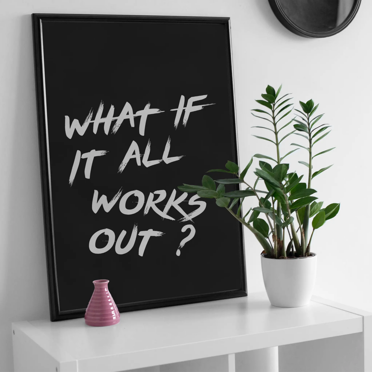 "What If It All Works Out ?" Minimalist Motivational Poster - Black & White