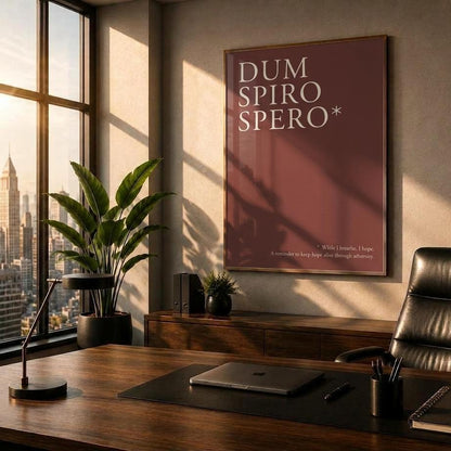 While I Breathe I Hope Print • Dum Spiro Spero Burgundy Wall Art Poster